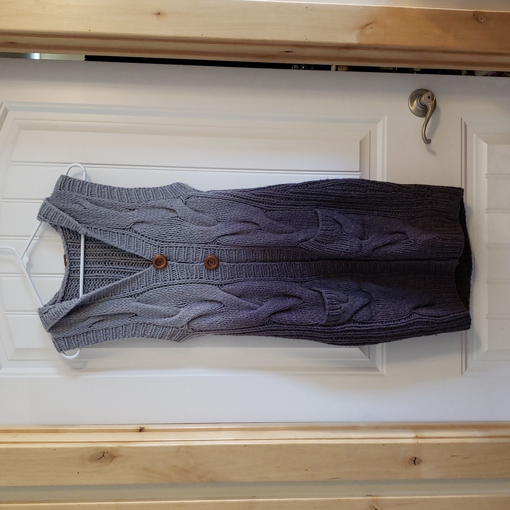 Gray Ombre Hooded Knit Sweater Vest Duster